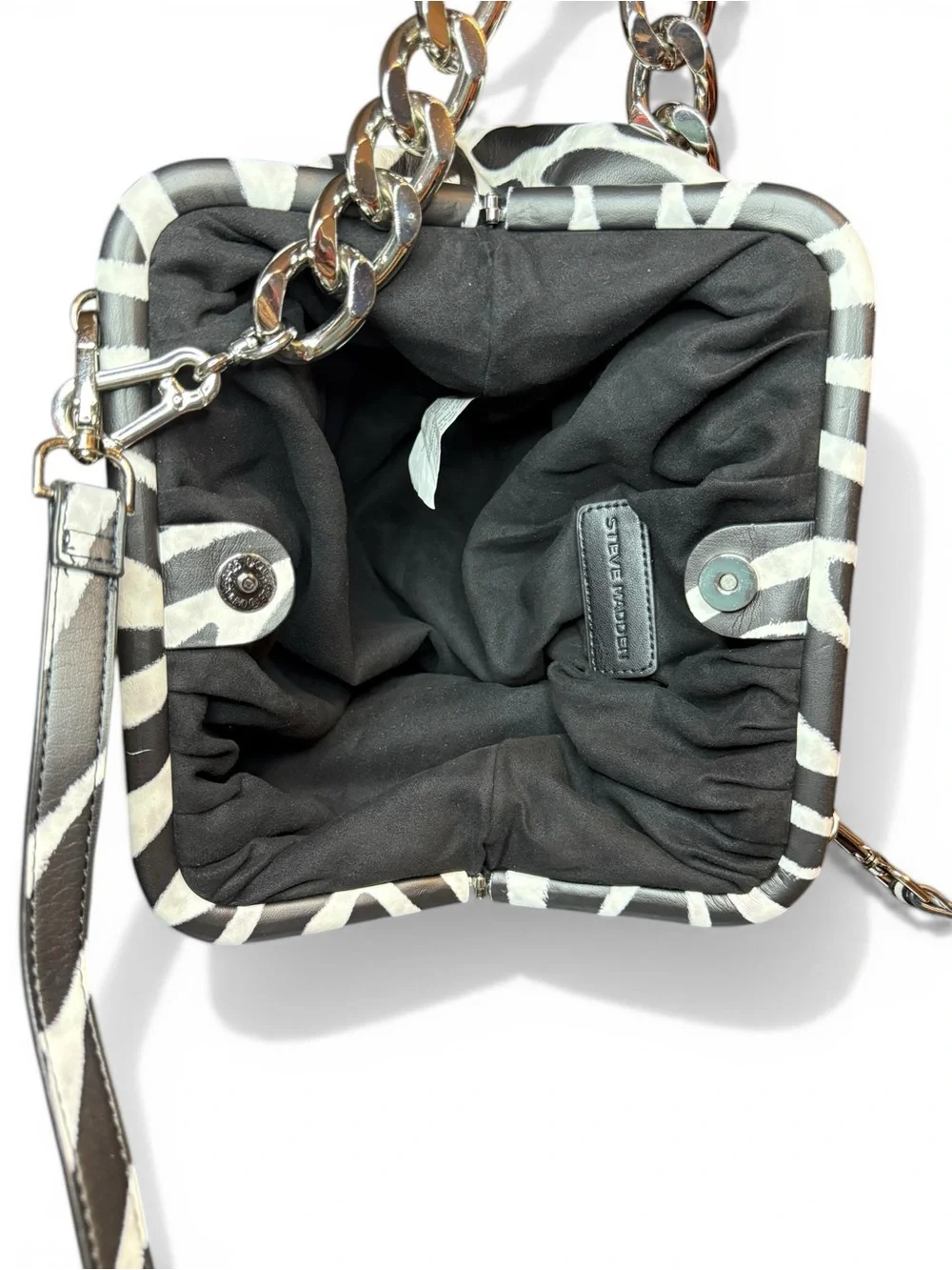 Steve Madden Black and White Zebra Hobo with Silver Chain